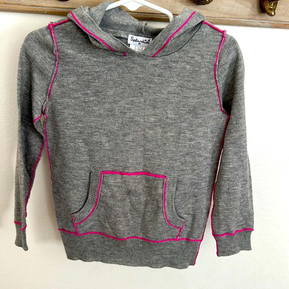 Splendid soft grey hoodie with pink trim